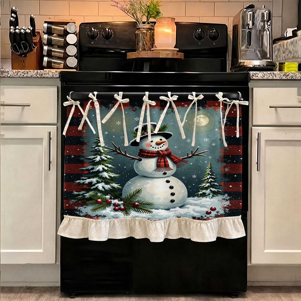 Seasonal Halloween Tie Oven Cover Curtain Pumpkin Ghost Pastoral Style Dishwasher Bow Decor Curtain Snowman Handmade