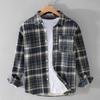 Japanese Style Long Sleeve Plaid Shirt Men Spring Fall Daily Men's Casual Shirt Pocket Turn-down Collar 100Cotton Button Shirt
