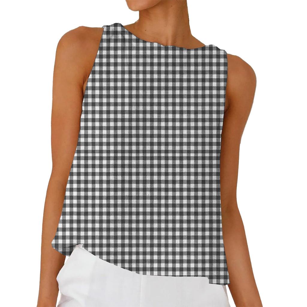 Women’s Sleeveless Plaid Relaxed Fit Tank Top Casual Lightweight Checkered Pattern Blouse for Everyday Wear