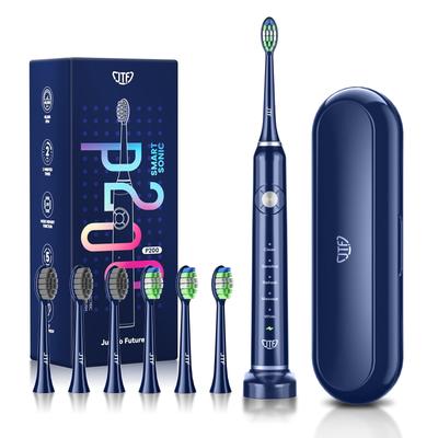 JTF Electric Toothbrush, Sonic Toothbrush with 6 Replacement Heads, Travel Case, 5 Modes, Cavity Prevention, USB Rechargeable, Charging Stand, IPX7 Wa