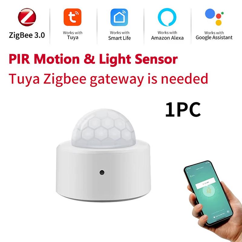 Tuya Zigbee 2-in-1 PIR Motion & Light Sensor Infrared Detector Smart Human Sensor for Home Security Alarm Works with Alexa App