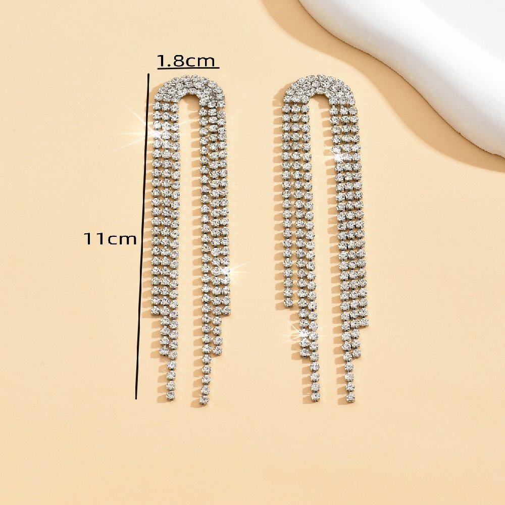 Shiny Full Rhinestone Drop Earrings For Women Fashion Exaggerated Long Tassel Earring Bridal Wedding Evening Party Ear Zircon