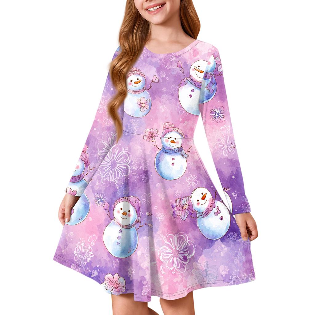 Girls' Princess Dress - Long Sleeve A-Line T-Shirt Dress Christmas Day