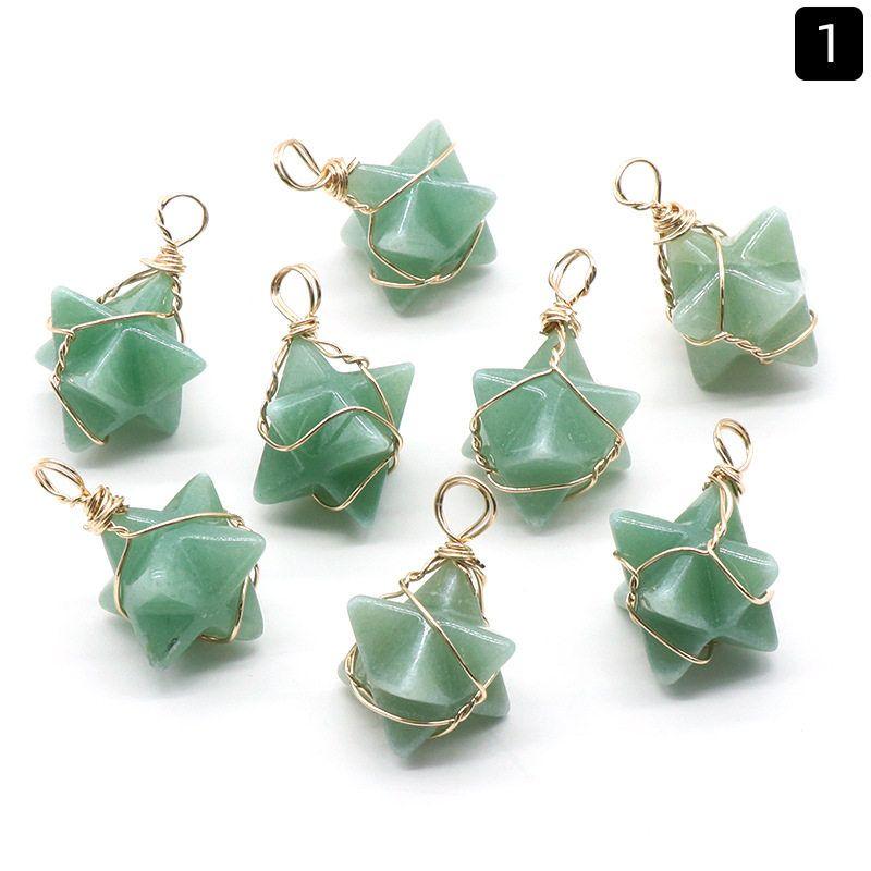 

Fashion Style Natural Crystal Agate Stone Merkabah Six-Pointed Star Copper Wire Winding Pendant DIY Jewelry Pendant Single - Green Aventurine