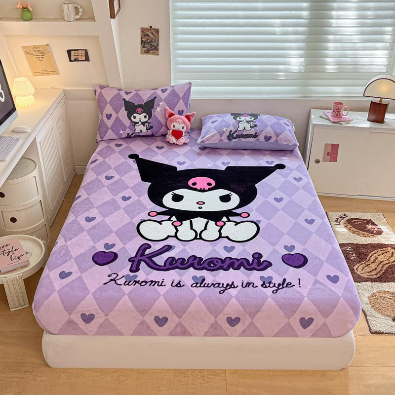 3D Pattern K-Kuromi Soft Bedding Fitted Sheet Deep Pocket 30Cm Cartoon H-Hello Kitty Fitted Sheets Fade Resistant Multiple Sizes