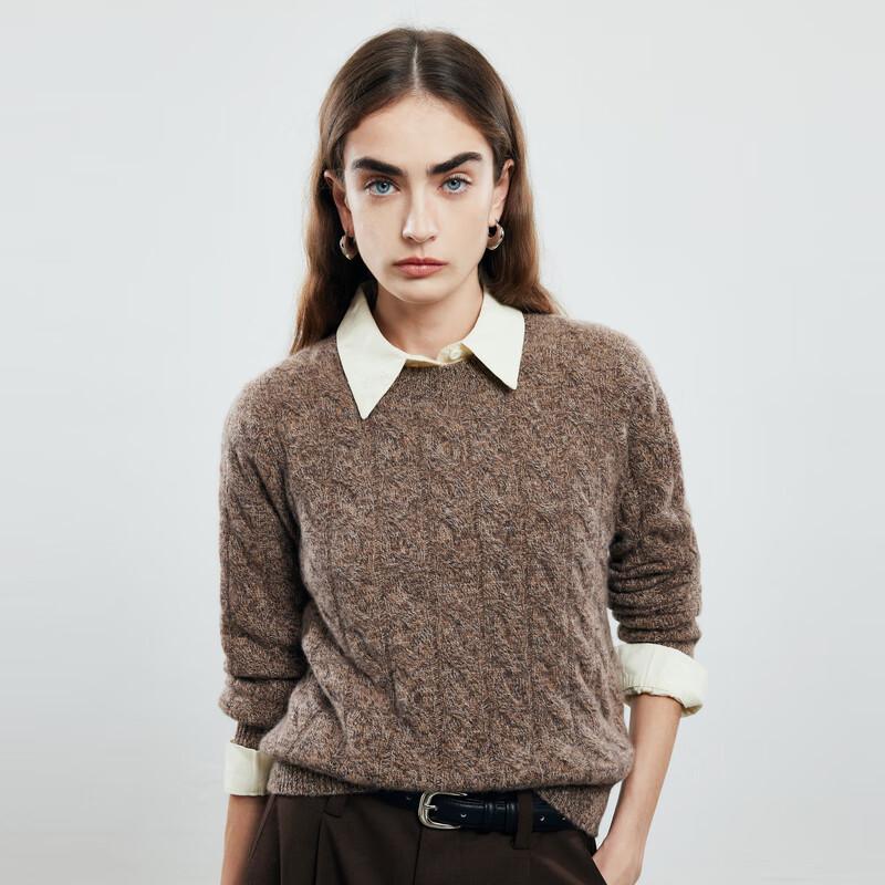 PALUOPO Women's Round Neck 3D Cable Knit Cashmere Sweater