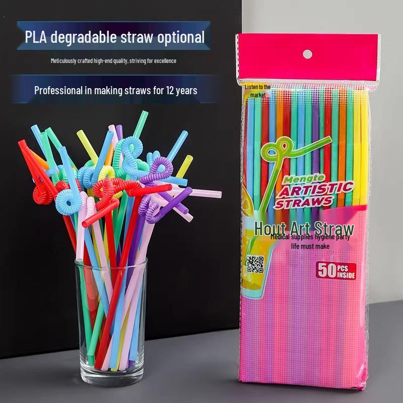 Disposable Colorful Art Straws - Creative Bendable Drinking Straws for Kids and Pregnant Women
