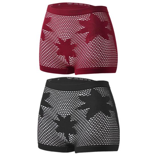 Women's Hollow Sheer Boxer Briefs Seamless Star Pattern Boyshorts Underwear High Waisted Stretch Full Coverage Panties