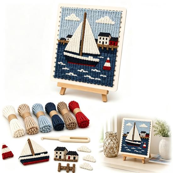 Yarn Art Decor Projects DIY Fabric Weaving Painting Kit, Halloween Christmas Crochet Kit for Decoration, Beginner Handmade Craft Project Set Holiday