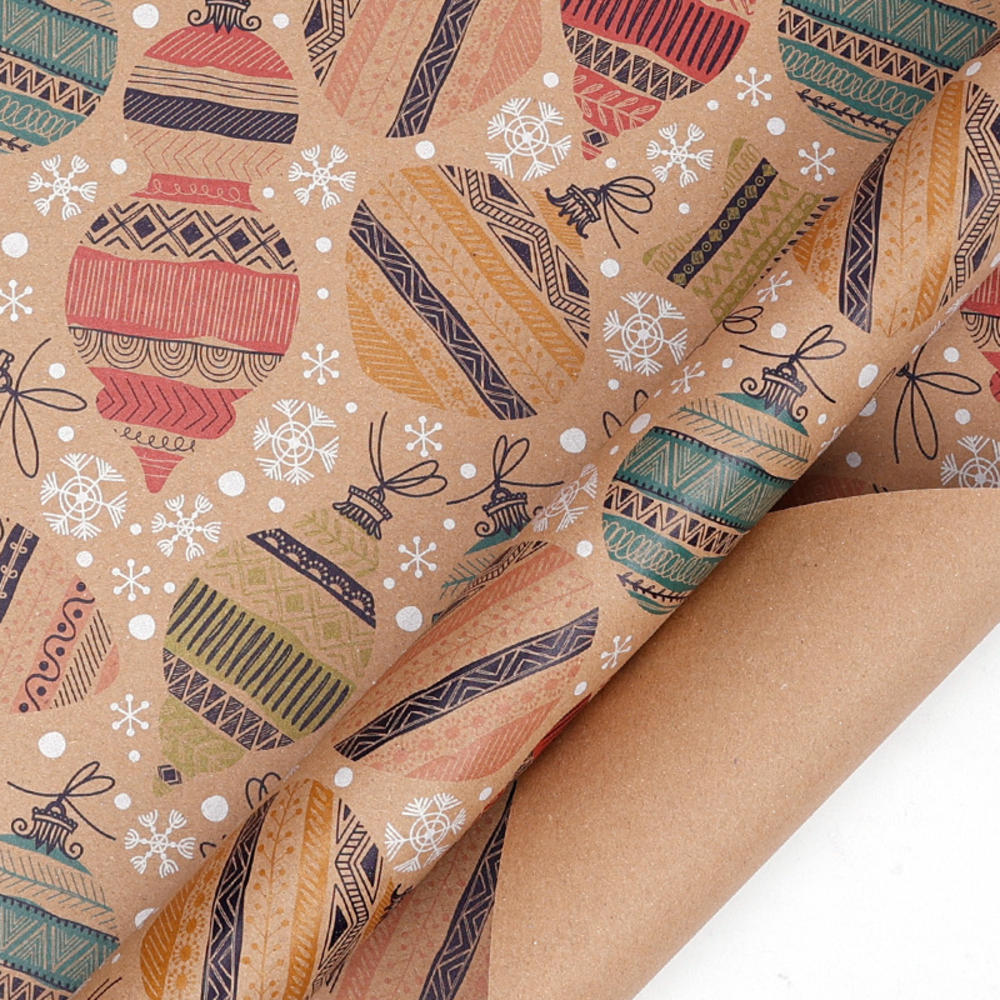 50x70cm 1 Roll Christmas Gift Wrapping Paper with Snowflake, Santa Claus, Reindeer Printed for Christmas, New Year Celebration