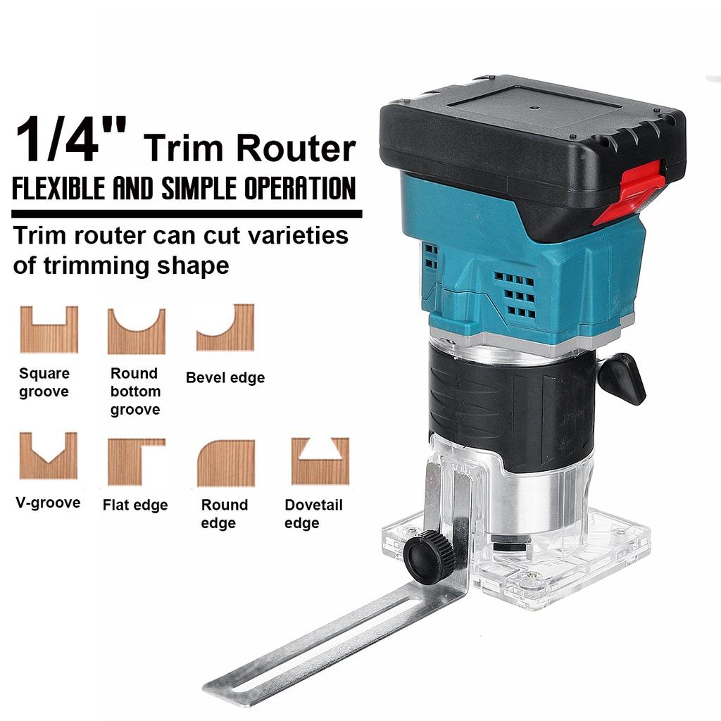 1000W Electric Trimmer Cordless Engraving Slotting Trimming Machine Wood Router with Li-ion Battery for 18V Battery Blue