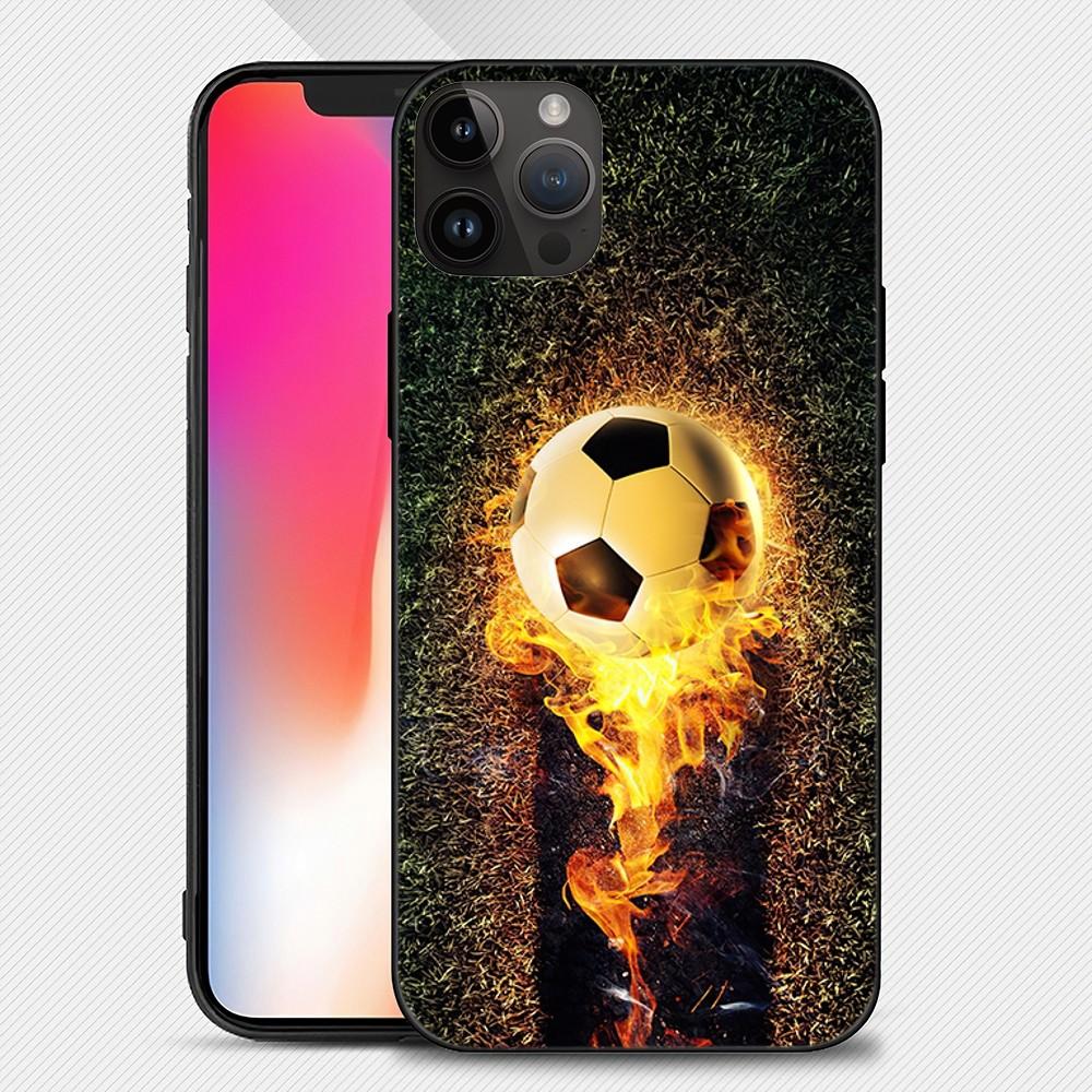 Fire Football Soccer Ball Phone Case Iphone15 14 13 12 11 Pro Max Mini X 7 8 Soft Case