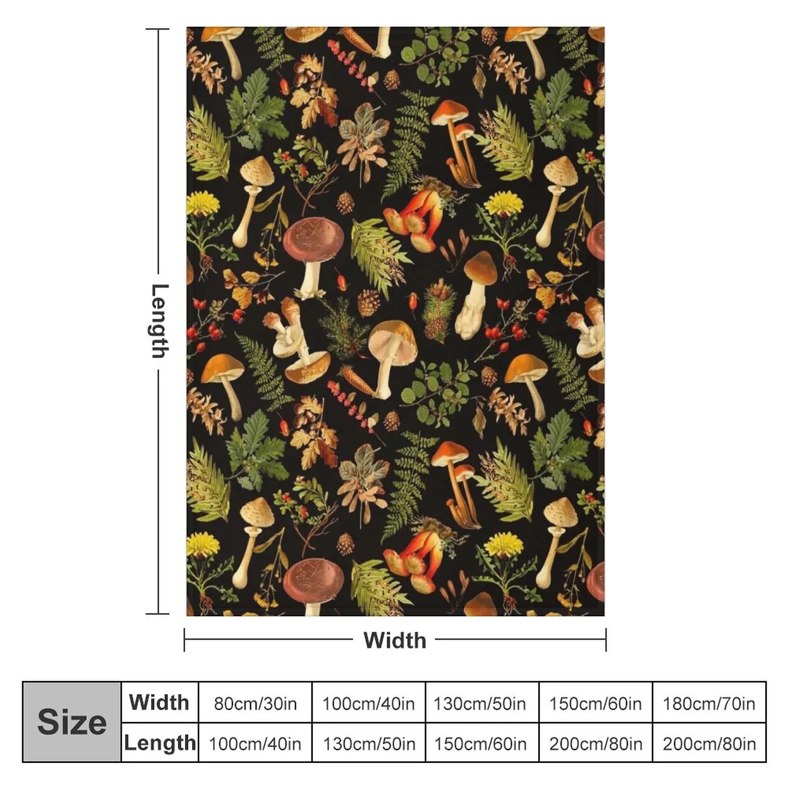Vintage toxic mushrooms forest pattern on black Throw Blanket For Sofa Thin Hairy Blankets 100cmx150cm