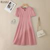 ZANZEA Abito casual da donna a maniche corte con scollo a V tinta unita