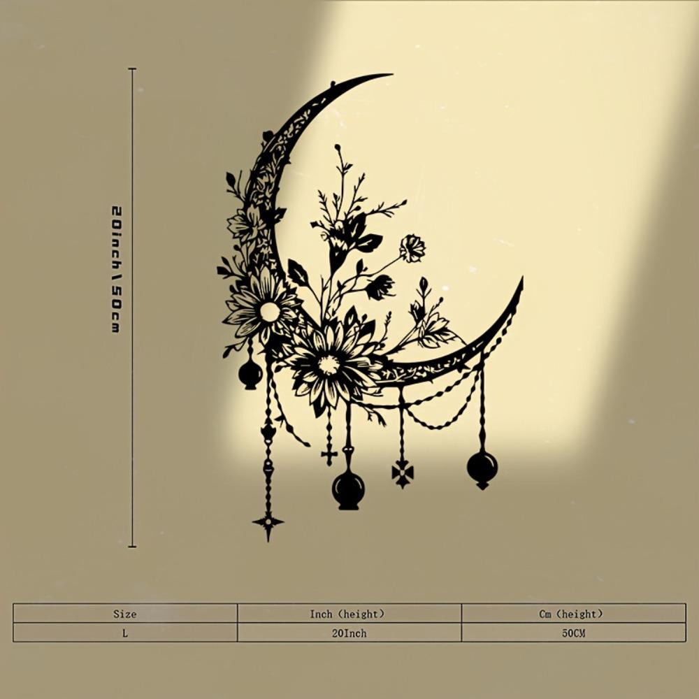 1pc Gothic Moon Flower Metal Wall Art Powder Coated Iron Mural Statue for Bedroom Halloween Decor Gift for Gothic Enthusiasts