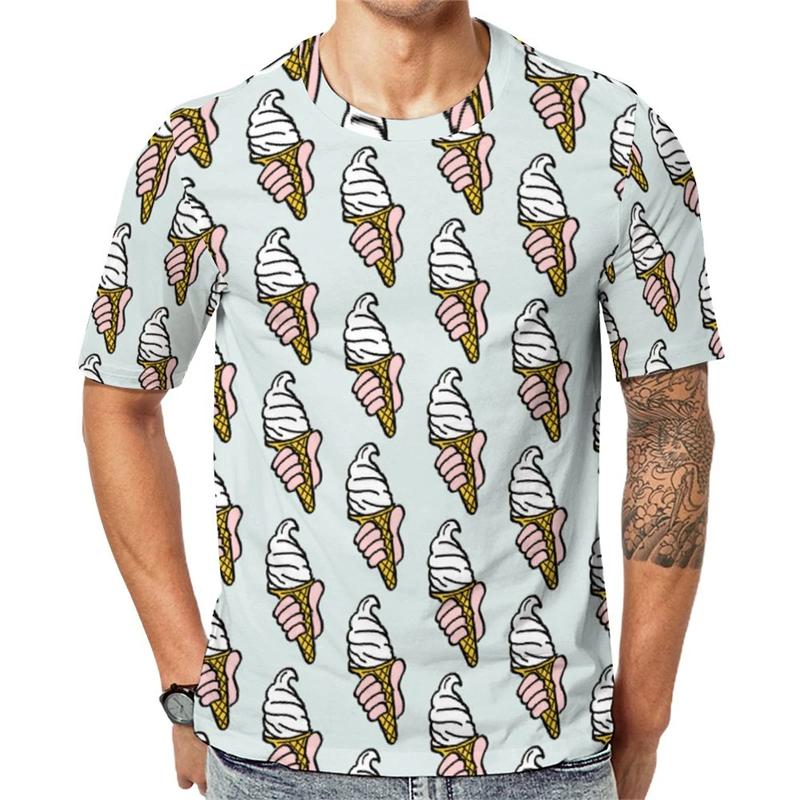Ice Cream Color Fashion T-shirt For Men Funny Humour Short Sleeve Tee Shirt Trend Street Casual Clothes Kid Gift 2025 New Top