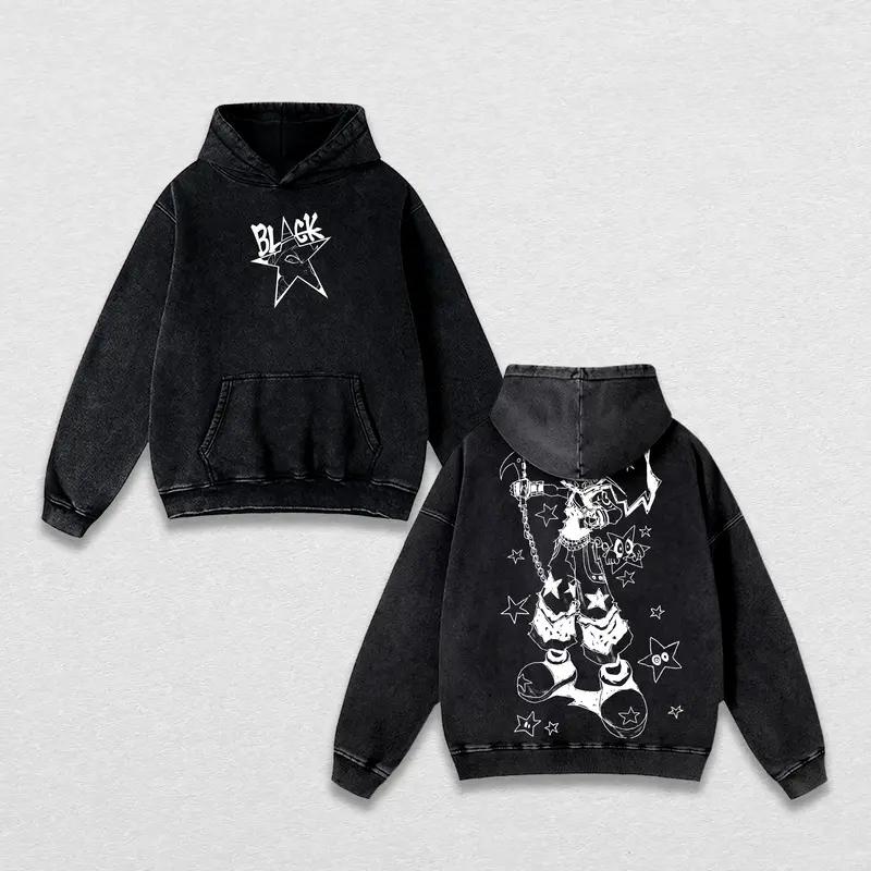 Albarn Maka Graphic Hooded Soul Eater Anime Streetwear Men Women Oversized Hoodies Washed Cotton Pullover Vintage Sweatshirt