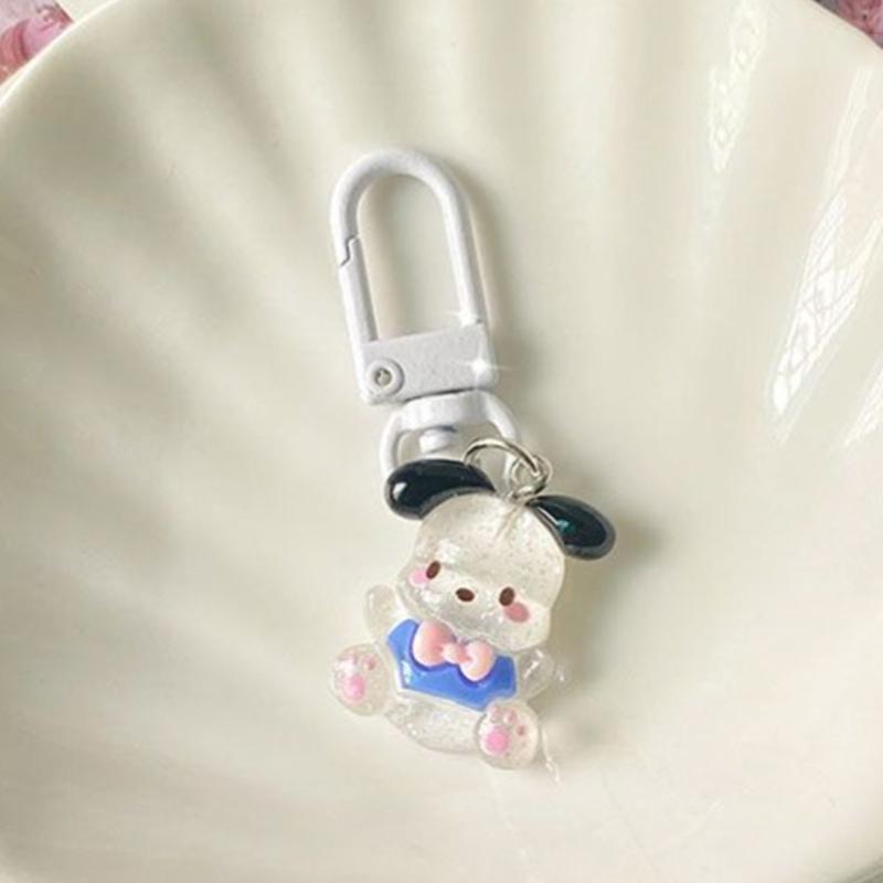 Sanrio Anime Hello Kitty Transparent Fine Flashing Keychain Cartoon Cinnamon Dog Kuromi Melody Bag Pendant Cute Key Accessories