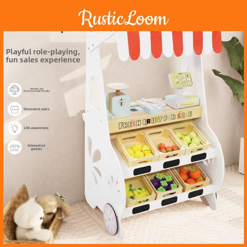 Mobile Portable Fruit Stall Wooden Playset For Toddlers Imaginative Play Role