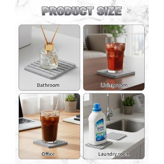 3PCS Stone Drying Tray for Kitchen Counter, Diatomite Fast Water Absorbing Coasters for Bathroom Sink