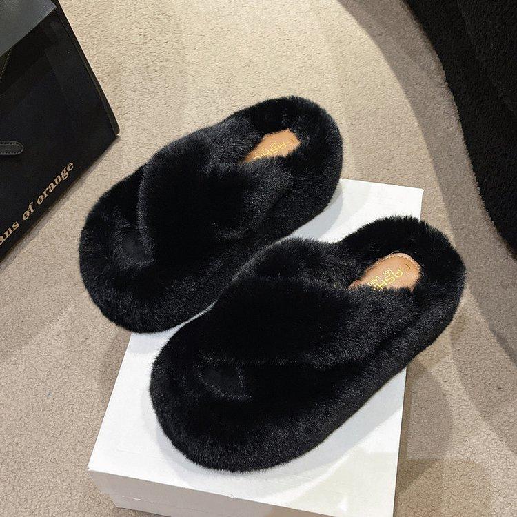 7CM large size thick-soled fluffy slippers for women's outer wear 2025 autumn new models to increase the height of a boy high-heeled outer wear cotto