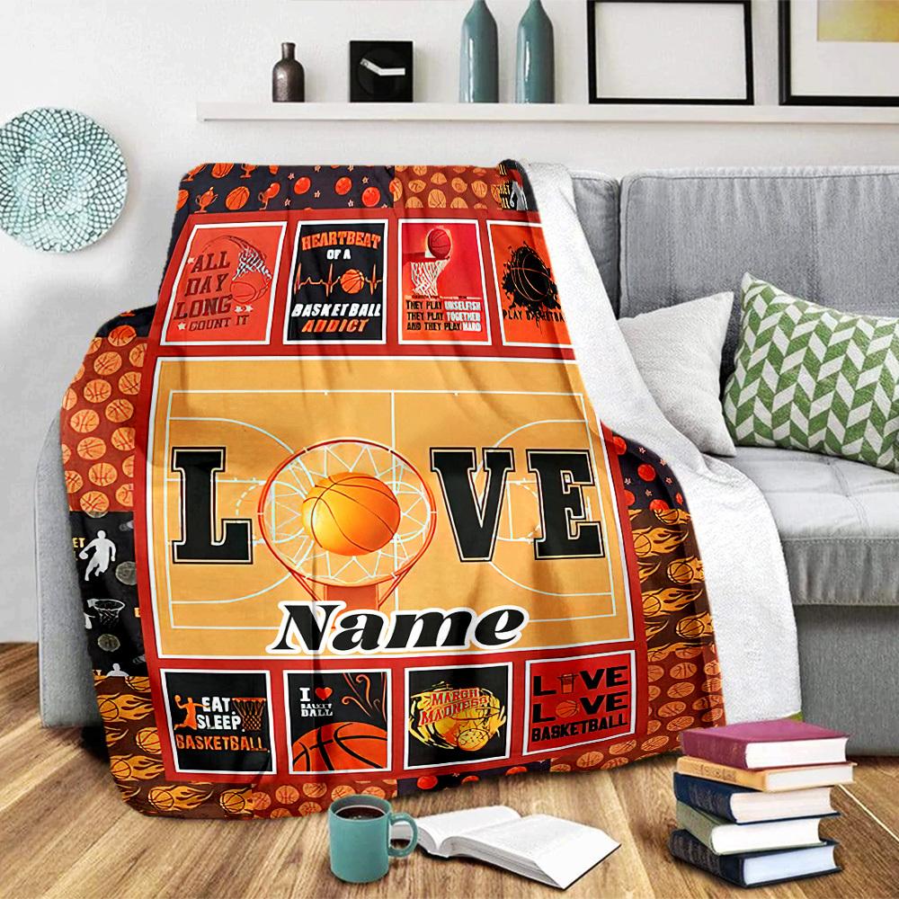 Basketball Theme Home Customize Your Name Blankets Cozy Soft Lightweight Allseason Multipurpose Blanket For Picnics Sofas Offices Beds Living Rooms