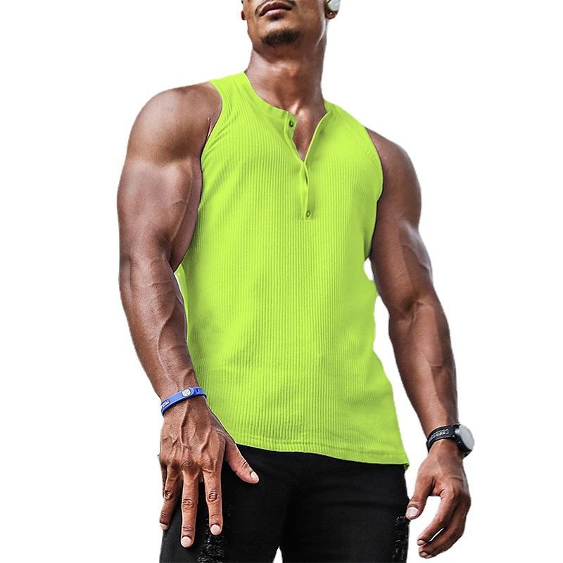 Men's Summer Sleeveless Solid Color Camisole Sports Casual Elastic Vertical Round Neck Top