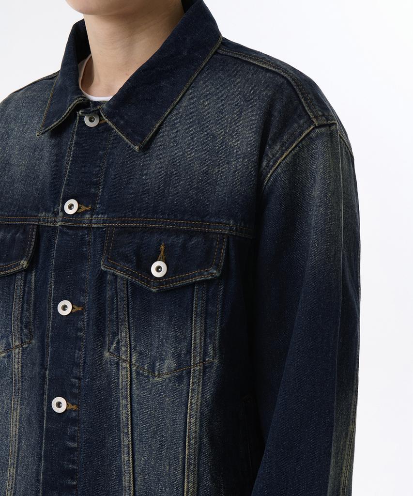 Musinsa Standard Big Brush Relaxed Denim Trucker Jacket [Dark Blue]