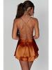 2025 Summer Sexy Pleated Backless Satin Camisole Dress for Women