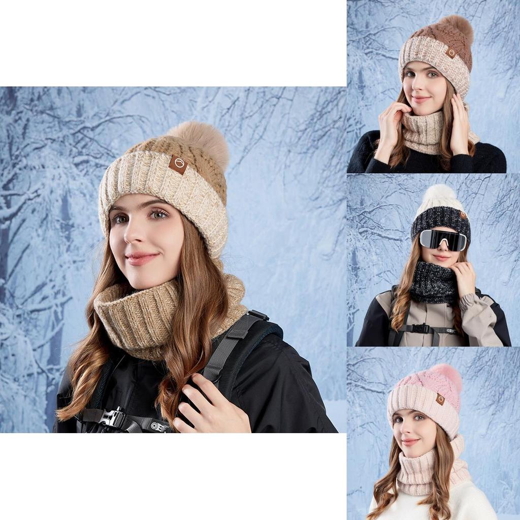 Winter Knit Hat And Scarf Set With Windproof Neck Protection For Women Outdoor Casual Wear