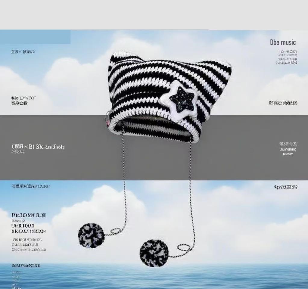 Korean Style Knitted Kitten Ears Beanie - Striped, Warm, Unisex Wool Hat for Students