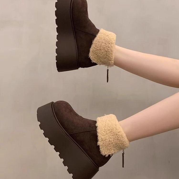 Thick-soled heightening snow boots autumn velvet thickened warm fluffy short boots cotton shoes