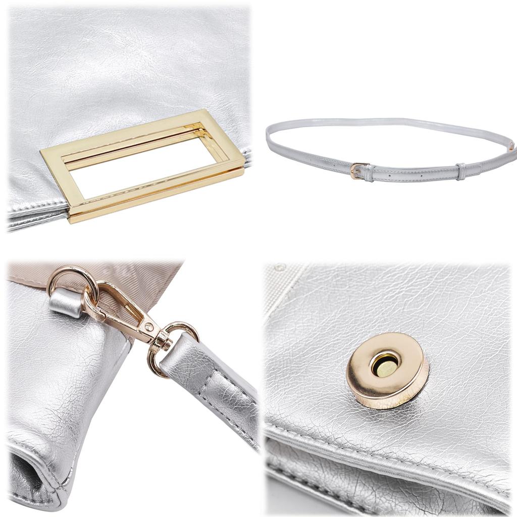 Clutch Bag Large Wedding Handbag Simple Vintage Crossbody Shoulder Bag with Shoulder Strap [Milisente] Women's (Silver)