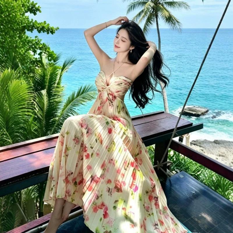 French Holiday Dress Island Beautiful Beach Dress Sanya Seaside Ootd Wear with Dindal Dress Beach Dress