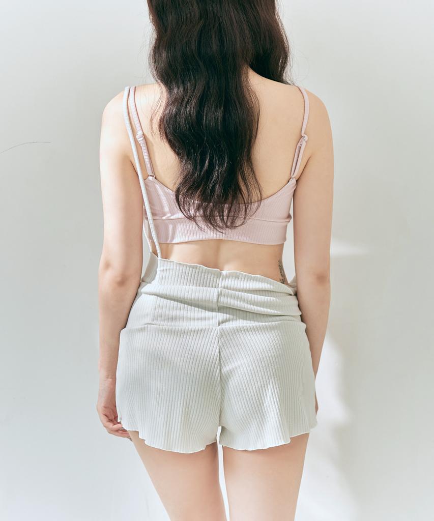 Foriz [Daisy Warm-Up Pants_Stone Ivory] Multi-Strap Ribbed Cover-Up Shorts