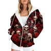 Women's Plus Size Hooded Zip Up Skull Rose Floral Print