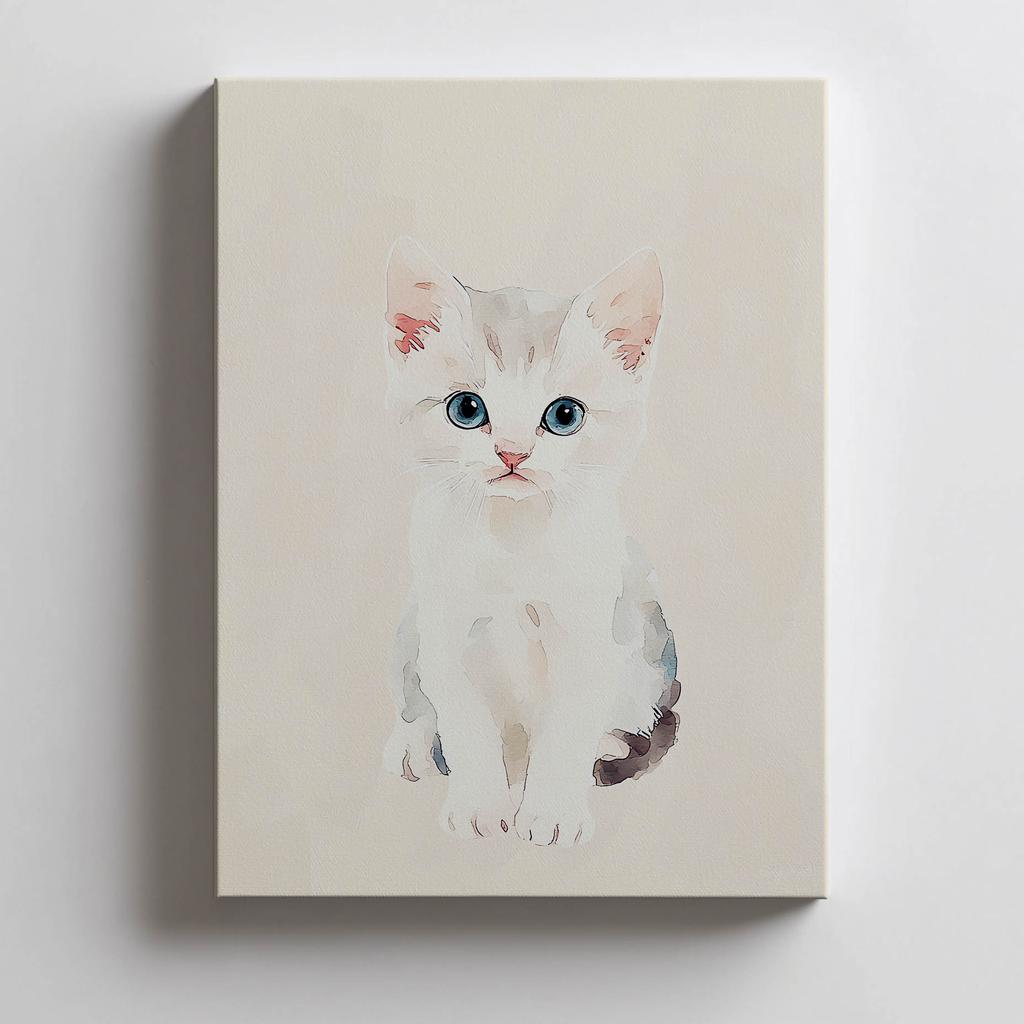 Plakat Kotek Na Beżowym Tle Plakat Kotek Na Beżowym Tle, 70X100 Cm, Rama Aluminiowa Czarna, Papier Matowy 230 Gsm