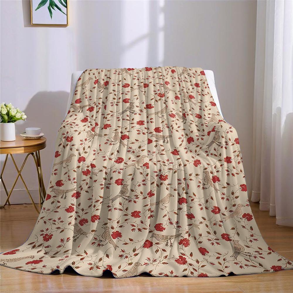 Terracotta Bird Garden Flannel Blanket Warm Soft Halloween Christmas Couch Warm Cozy Decorative Decor Gift for All Season