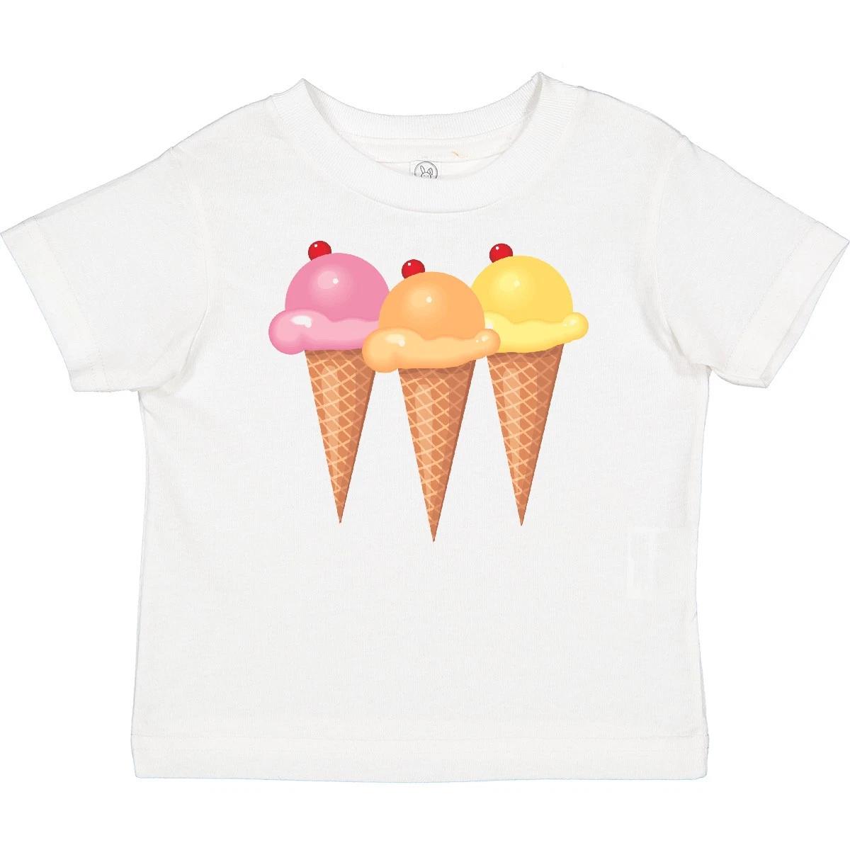 

Inktastic 3 Scoops Of Ice Cream Toddler kids boys T-Shirt Cone Strawberry Sherbet Lemon 110