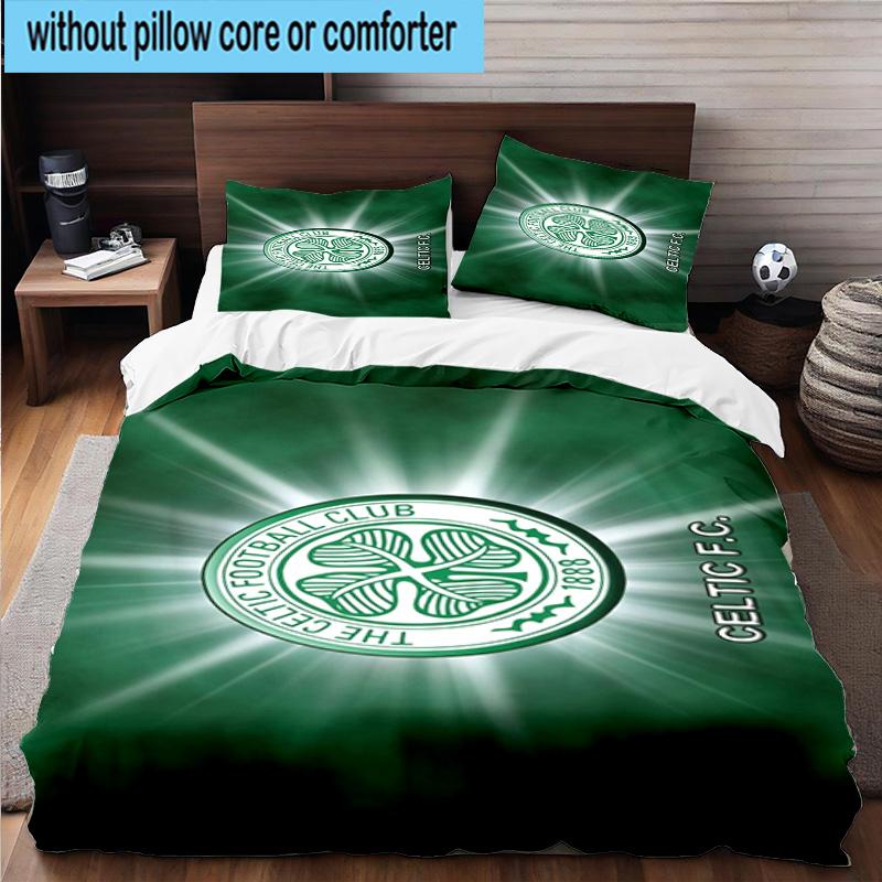 3pcs Celtic Football Club Crest Printed Bedding Set Duvet Cover Closure Includes 1 Duvet Cover & 2 Pillowcases Bedding Sets Home Decor Gifts