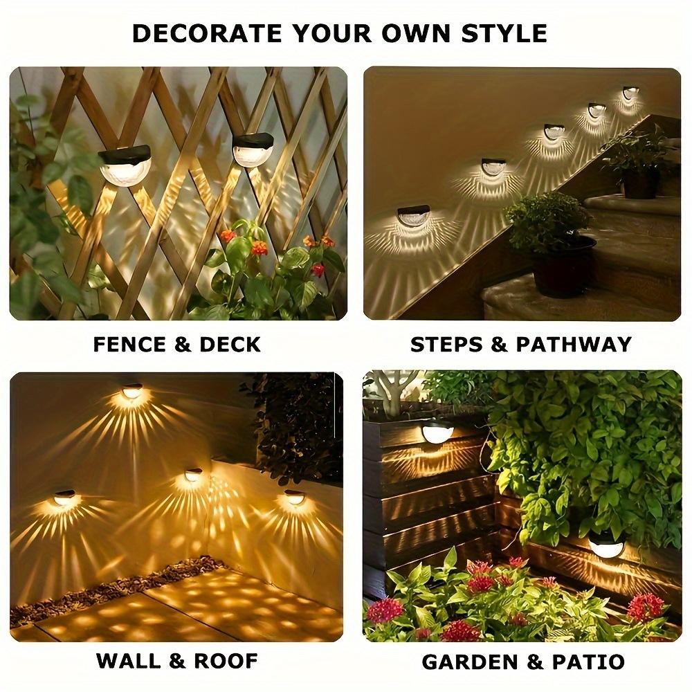 Solar Deck Lights,Solar Powered Fence Lights Dusk To Dawn LED Wall Light Outdoor Lighting Decoration for Step Yard Stair Patio Garden Warm Light