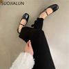 Fashion SUOJIALUN 2024 Spring New Women Flat Shoes Fashion Red Ladies Casual Dress Mary Jane Shoes Soft Sole Round Toe Outdoor Ballerina