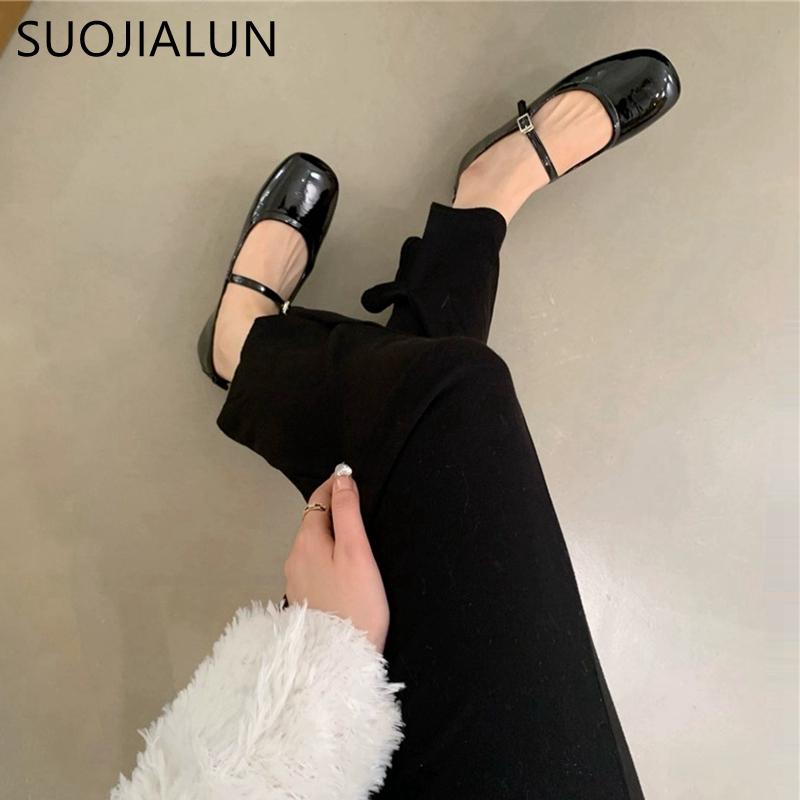 Fashion SUOJIALUN 2024 Spring New Women Flat Shoes Fashion Red Ladies Casual Dress Mary Jane Shoes Soft Sole Round Toe Outdoor Ballerina