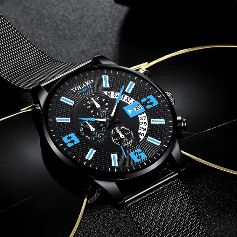 Watches Mens Fashion Calendar Watch Men Business Stainless Steel Mesh Belt Quartz Wrist Watch Male Clock Relogio Masculino
