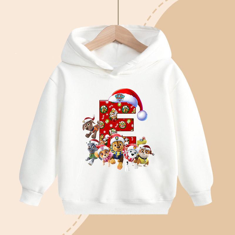 PAW Patrol Kids Hooded Sweatshirt Cartoon Christmas Letter Print Pullover Boys Girls Winter Casual Top Child Birthday Gifts