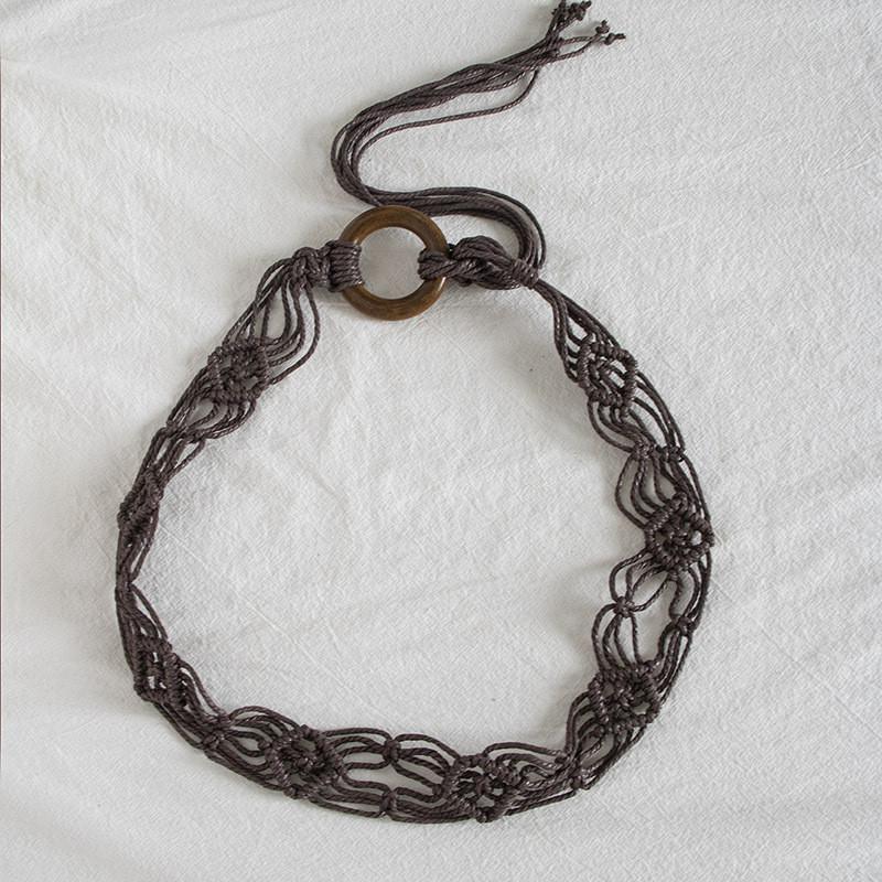 Ceinture Ethnique Bohème en Coton et Corde de Chanvre avec Fermeture Nouée Pour Tenues Rétro d'Été Plage