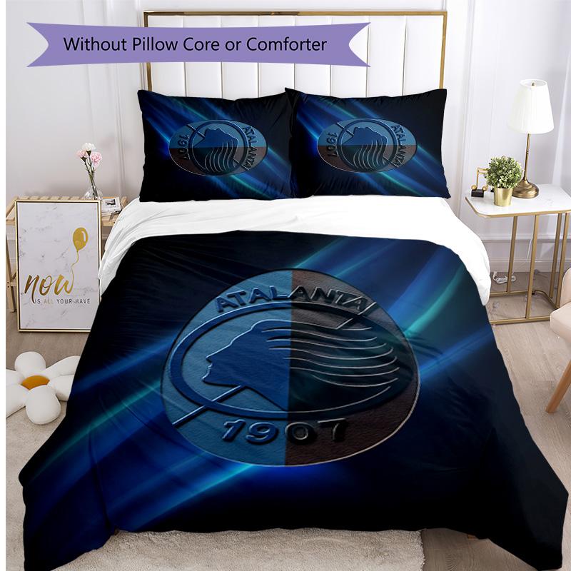 Set Biancheria da Letto Stampato 3 Pezzi Atalanta FC Traspirante Copripiumino con Federe Biancheria da Letto Decorativa per Camera da Letto Casa