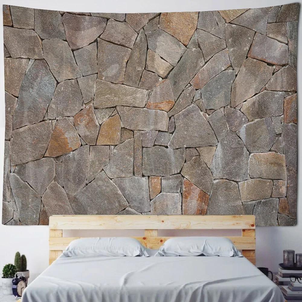 3D Printing Stone Wall Tapestry Vintage Wooden Brick Wall Hanging Cloth Bohemian Psychic Hippie Background Wall Home Decoration