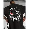 European Sizes Mens T-Shirt - Evil Smile Print T-Shirt,  Breathable And Comfortable, Slightly Dropped Shoulder Design Round Neck T-Shirt