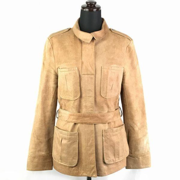 

autoiuette Made in Italy Suede Leather Coat Brown Women’s L/40 with Waist Ribbon